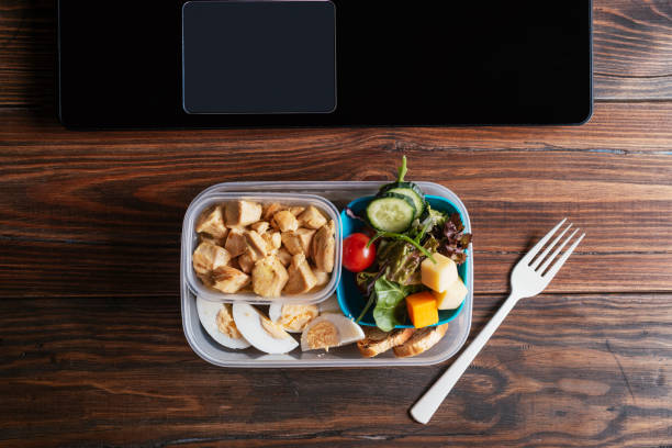 Work lunch with balanced macronutrients in a container